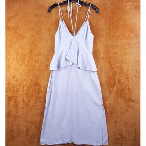 C/MEO COLLECTIVE Womens Dress XS Pale Blue Midi Peplum Halter Side Slit Strappy